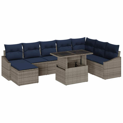 Set Divano da Giardino con cuscino 9 pcs Grigio e Blu Navy | homemem39