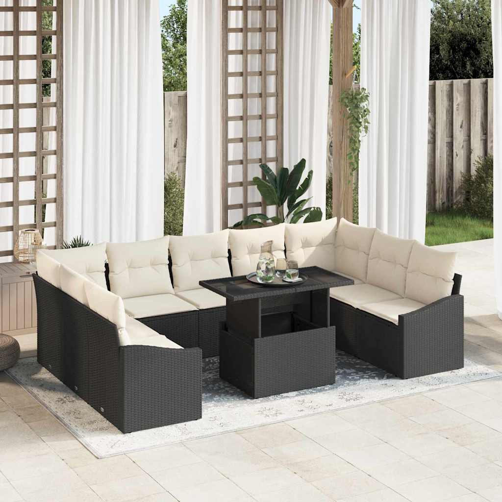 Set Divano da Giardino con cuscino 10 pcs Nero e Crema | homemem39