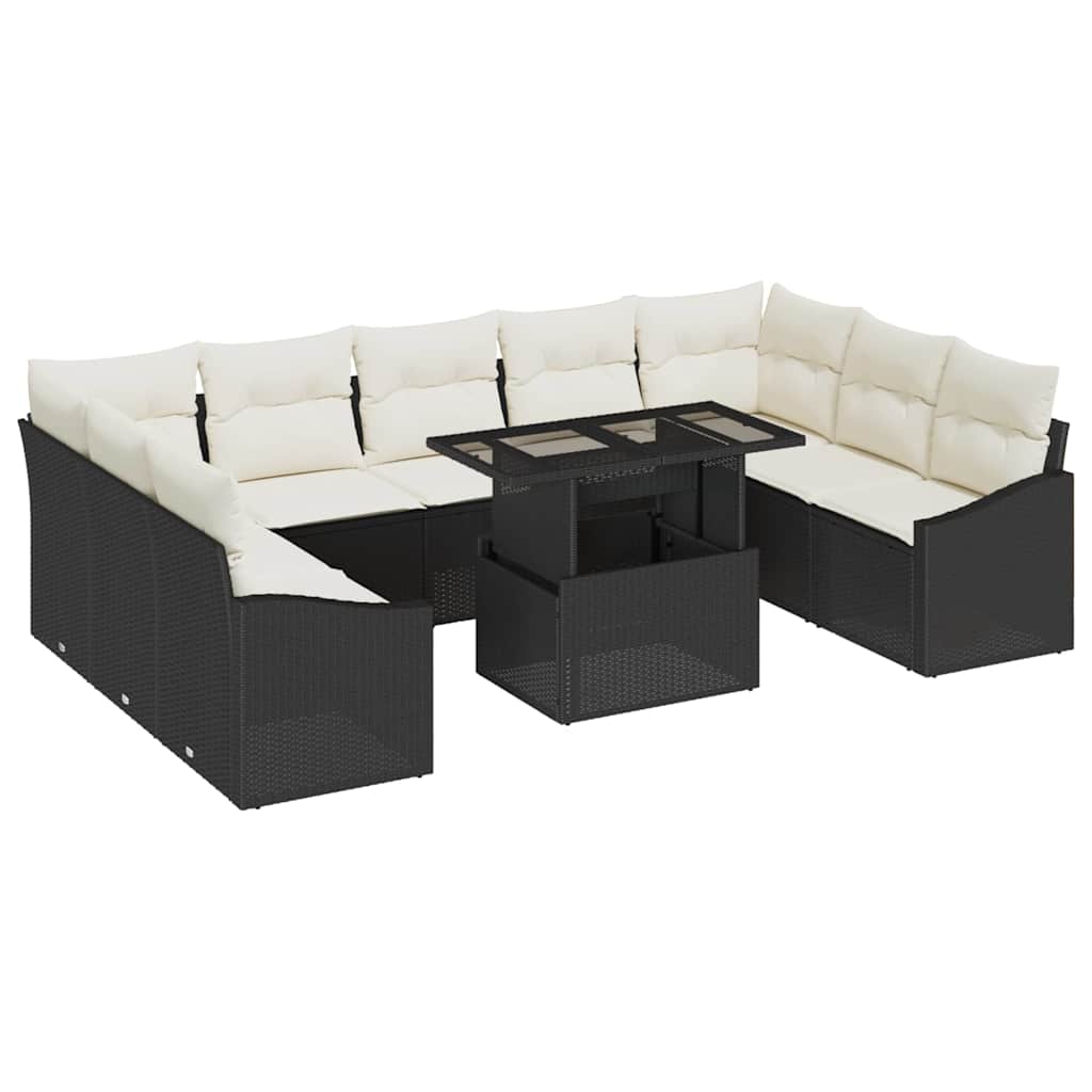 Set Divano da Giardino con cuscino 10 pcs Nero e Crema | homemem39