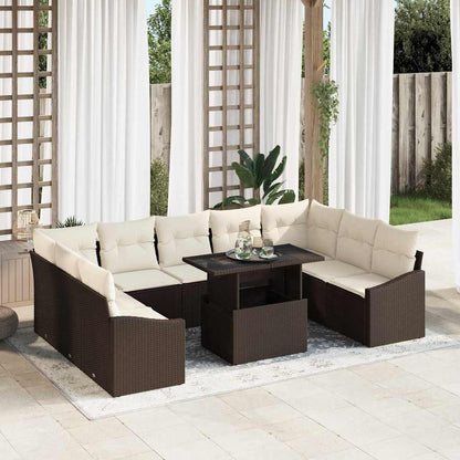 Set Divano da Giardino con cuscino 10 pcs Marrone e Crema | homemem39