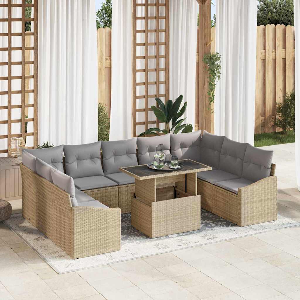 Set Divano da Giardino con cuscino 10 pcs Beige e Grigio Chiaro | homemem39