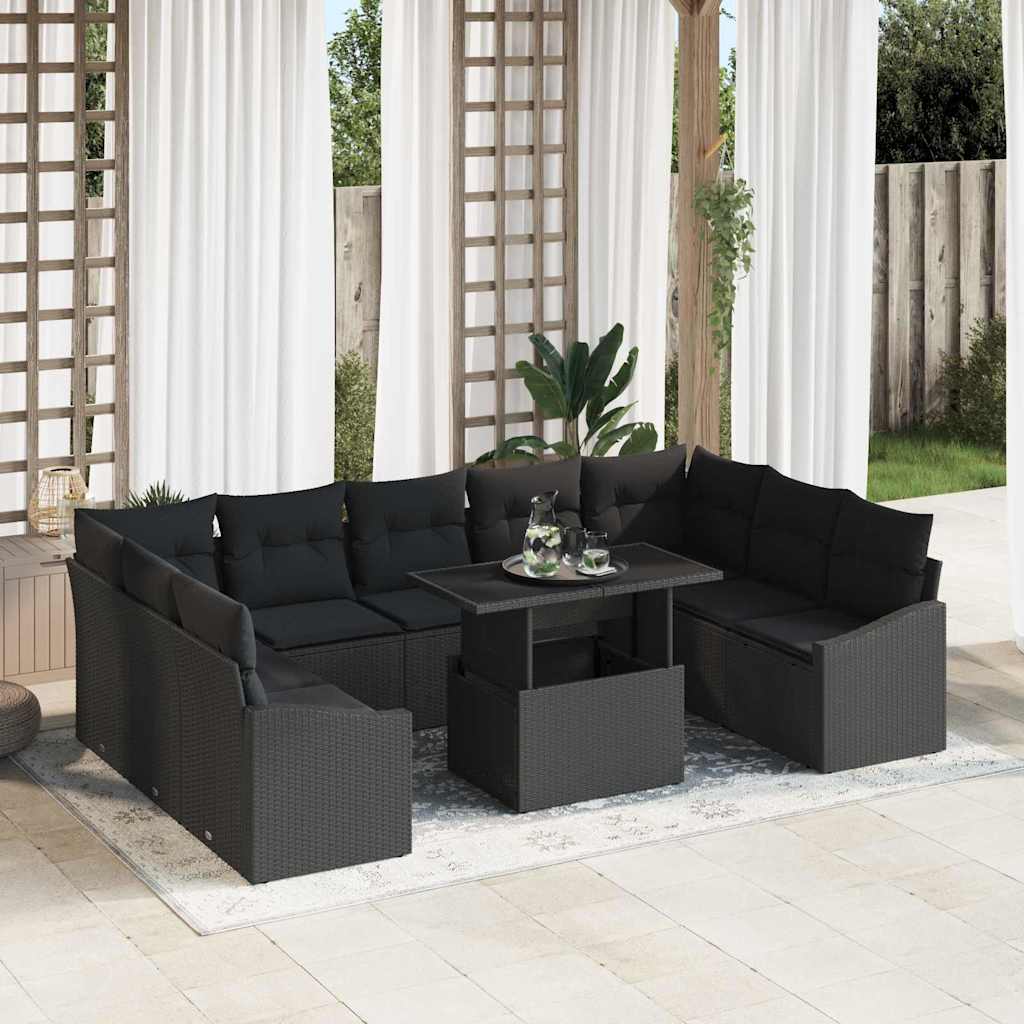 Set Divano da Giardino con cuscino con cuscino 10 pcs Nero | homemem39