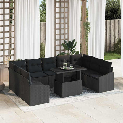 Set Divano da Giardino con cuscino con cuscino 10 pcs Nero | homemem39
