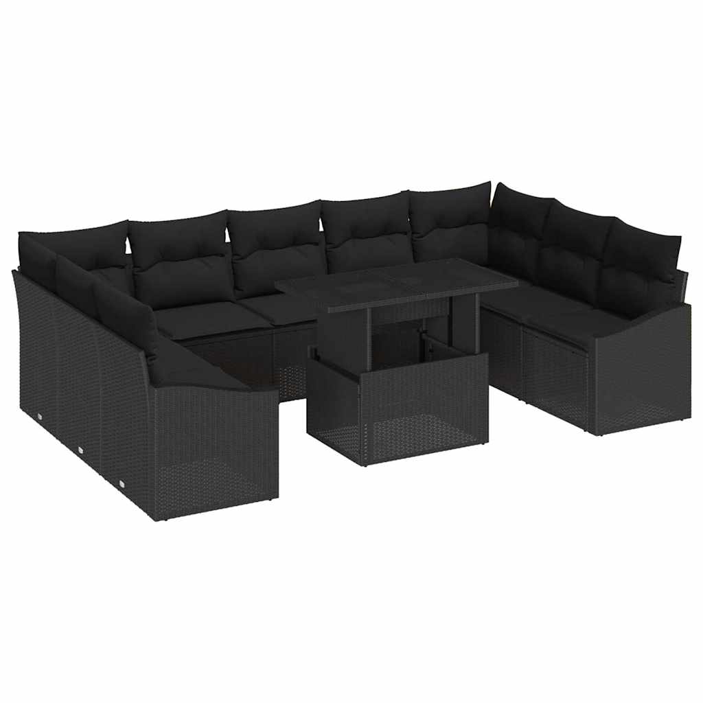 Set Divano da Giardino con cuscino con cuscino 10 pcs Nero | homemem39