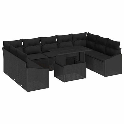 Set Divano da Giardino con cuscino con cuscino 10 pcs Nero | homemem39