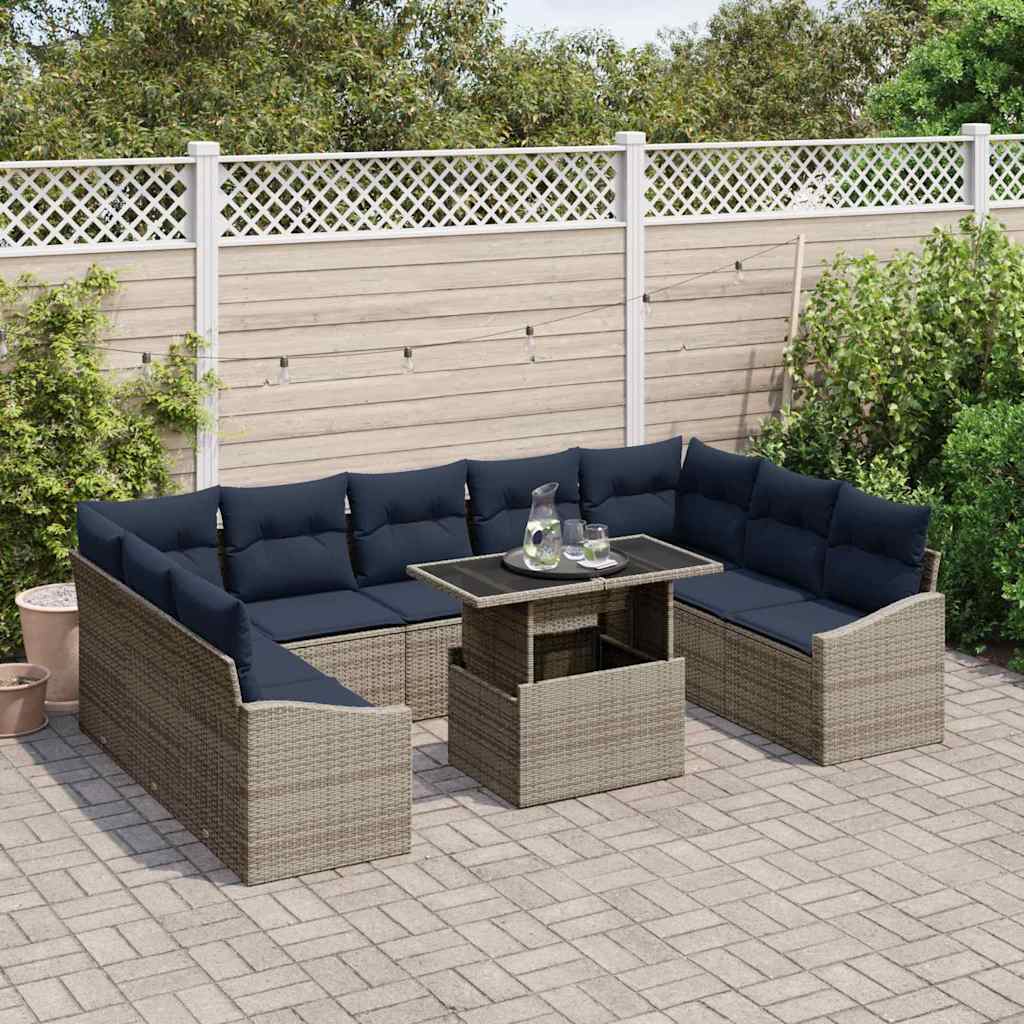 Set Divano da Giardino con cuscino 10 pcs Grigio e Blu Navy | homemem39