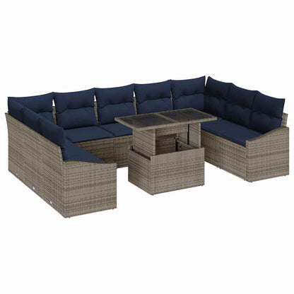 Set Divano da Giardino con cuscino 10 pcs Grigio e Blu Navy | homemem39