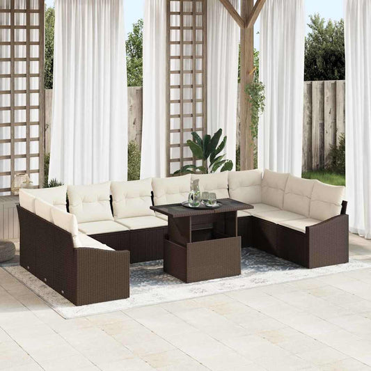 Set Divano da Giardino con cuscino 11 pcs Marrone e Crema