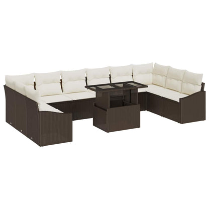 Set Divano da Giardino con cuscino 11 pcs Marrone e Crema | homemem39