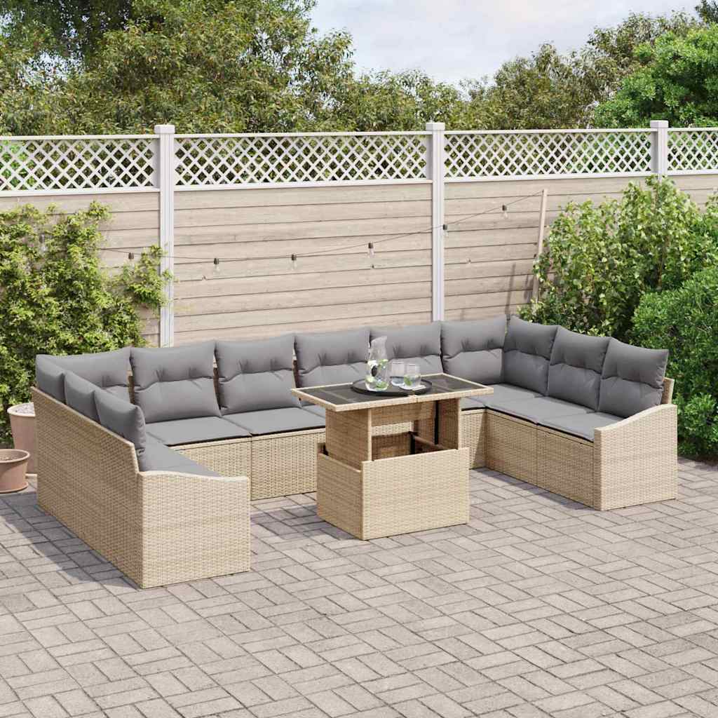 Set Divano da Giardino con cuscino 11 pcs Beige e Grigio Chiaro | homemem39