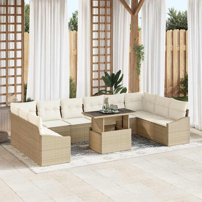 Set Divano da Giardino con cuscino 11 pcs Beige e Crema | homemem39
