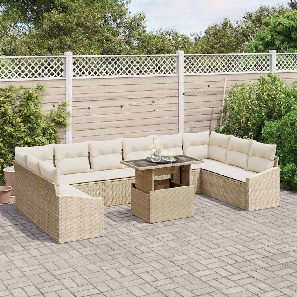 Set Divano da Giardino con cuscino 11 pcs Beige e Crema | homemem39