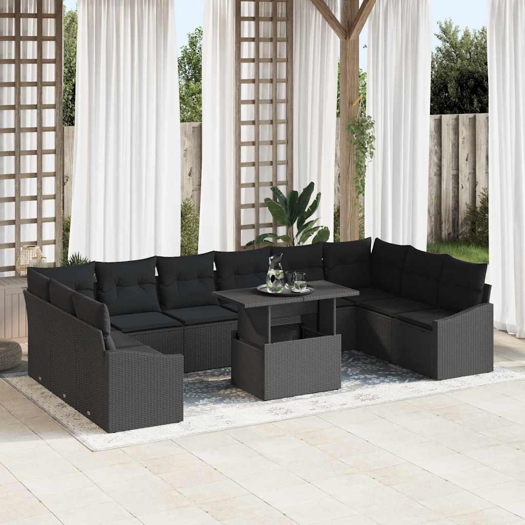 Set Divano da Giardino con cuscino con cuscino 11 pcs Nero | homemem39