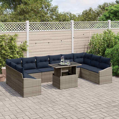 Set Divano da Giardino con cuscino 11 pcs Grigio e Blu Navy | homemem39
