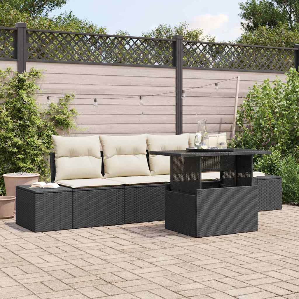 Set Divano da Giardino con cuscino 5 pcs Nero e Crema | homemem39
