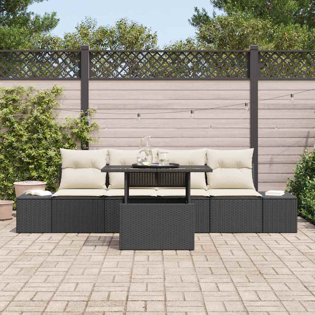 Set Divano da Giardino con cuscino 5 pcs Nero e Crema | homemem39