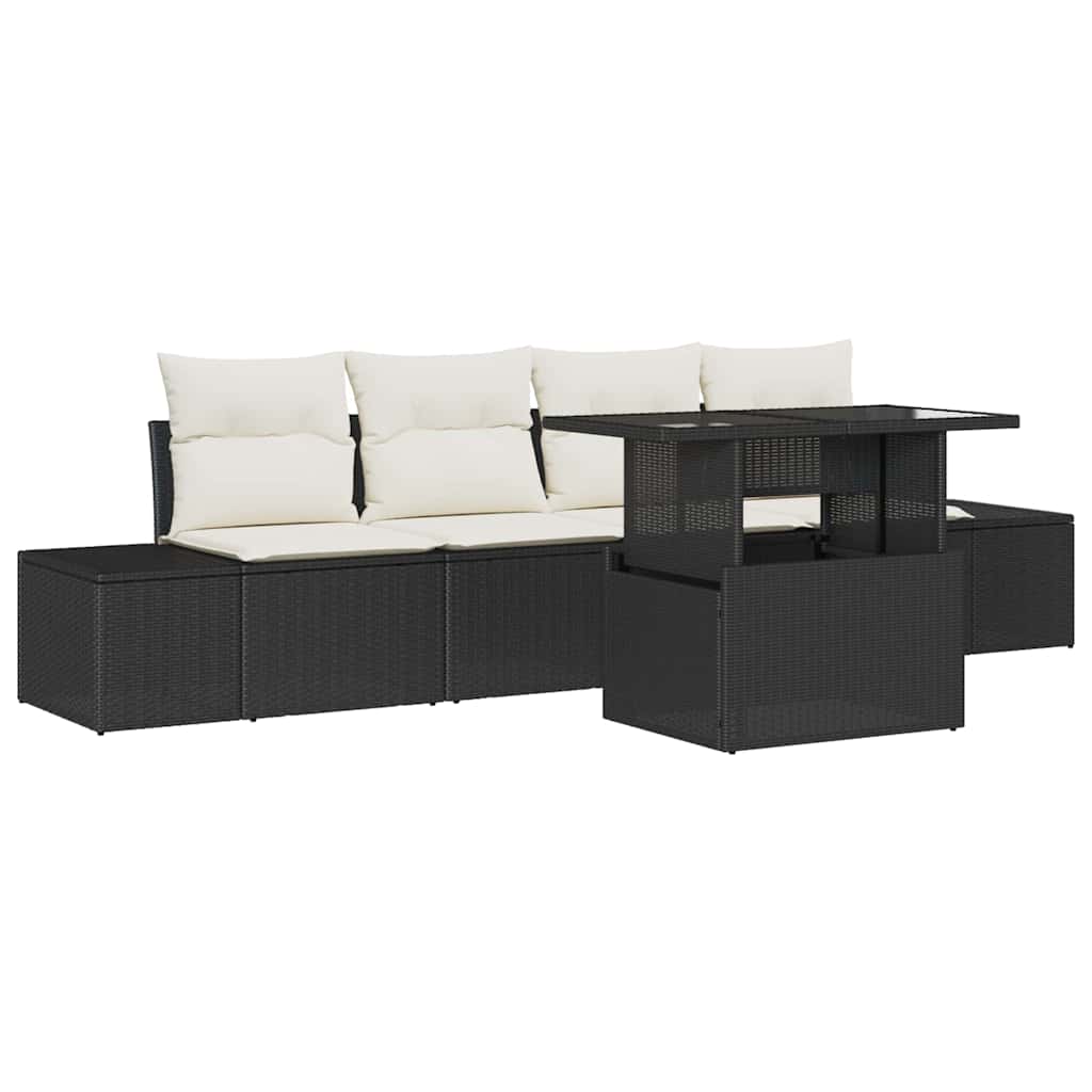 Set Divano da Giardino con cuscino 5 pcs Nero e Crema | homemem39