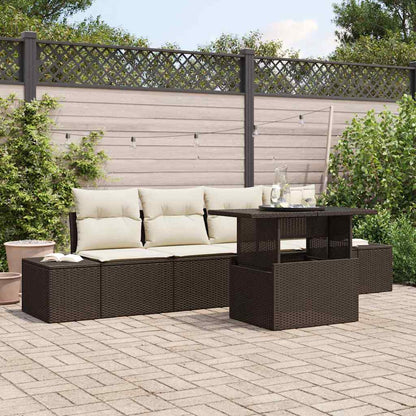 Set Divano da Giardino con cuscino 5 pcs Marrone e Crema | homemem39