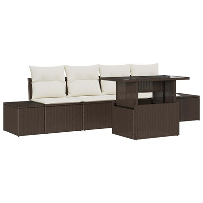 Set Divano da Giardino con cuscino 5 pcs Marrone e Crema | homemem39