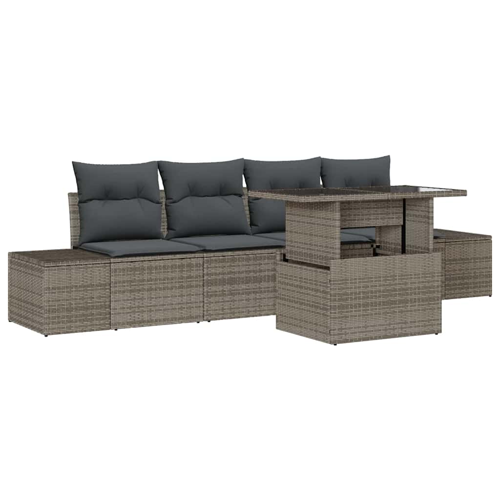 Set Divano da Giardino con cuscino con cuscino 5 pcs Grigio | homemem39