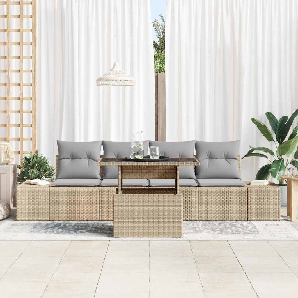 Set Divano da Giardino con cuscino 5 pcs Beige e Grigio Chiaro | homemem39