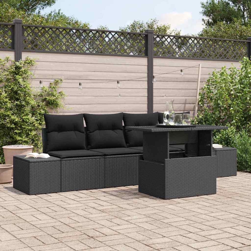 Set Divano da Giardino con cuscino con archiviazione 5 pcs Nero | homemem39