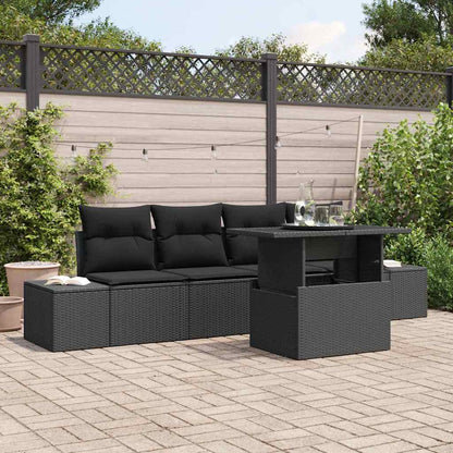 Set Divano da Giardino con cuscino con archiviazione 5 pcs Nero | homemem39