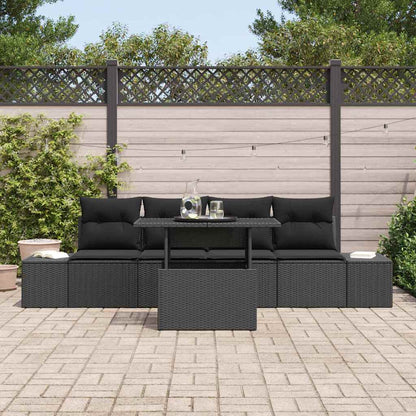 Set Divano da Giardino con cuscino con archiviazione 5 pcs Nero | homemem39