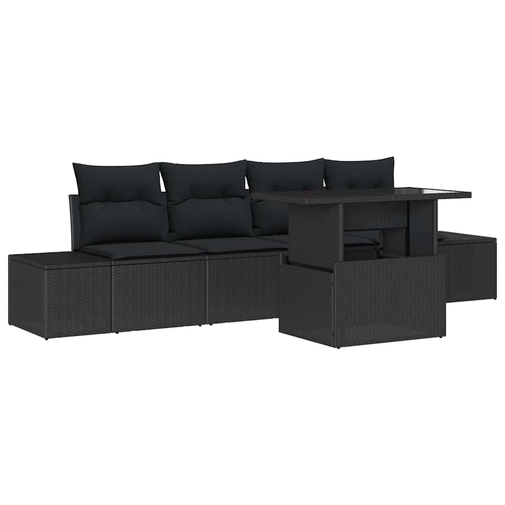 Set Divano da Giardino con cuscino con archiviazione 5 pcs Nero | homemem39