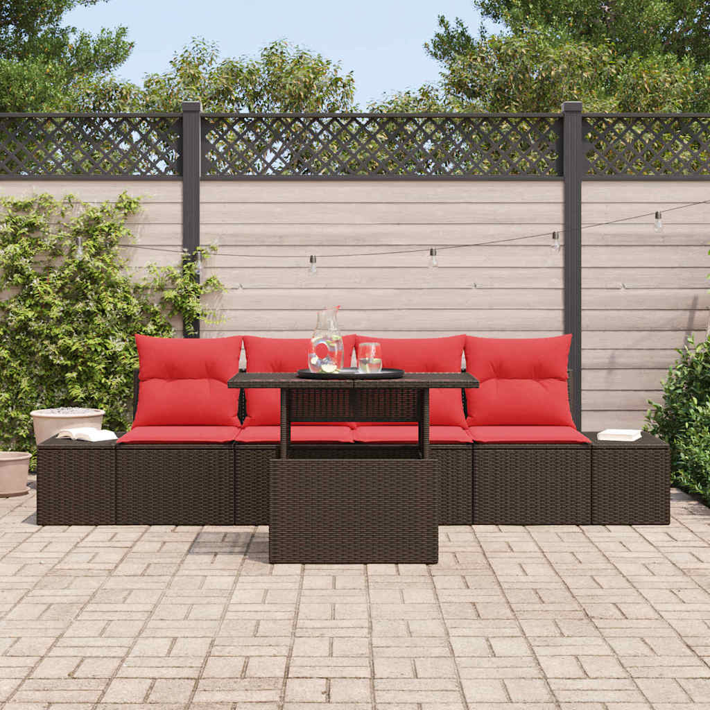 Set Divano da Giardino 5 pz 4-Numero di posti Marrone e Rosso | homemem39