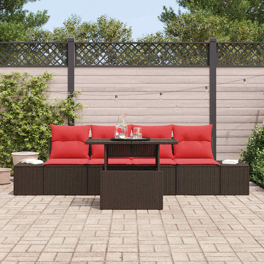 Set Divano da Giardino 5 pz 4-Numero di posti Marrone e Rosso | homemem39