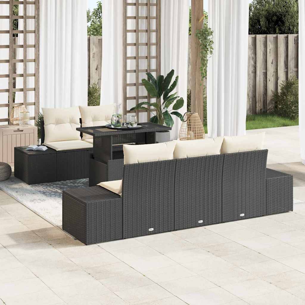 Set Divano da Giardino con cuscino 6 pcs Nero e Crema | homemem39