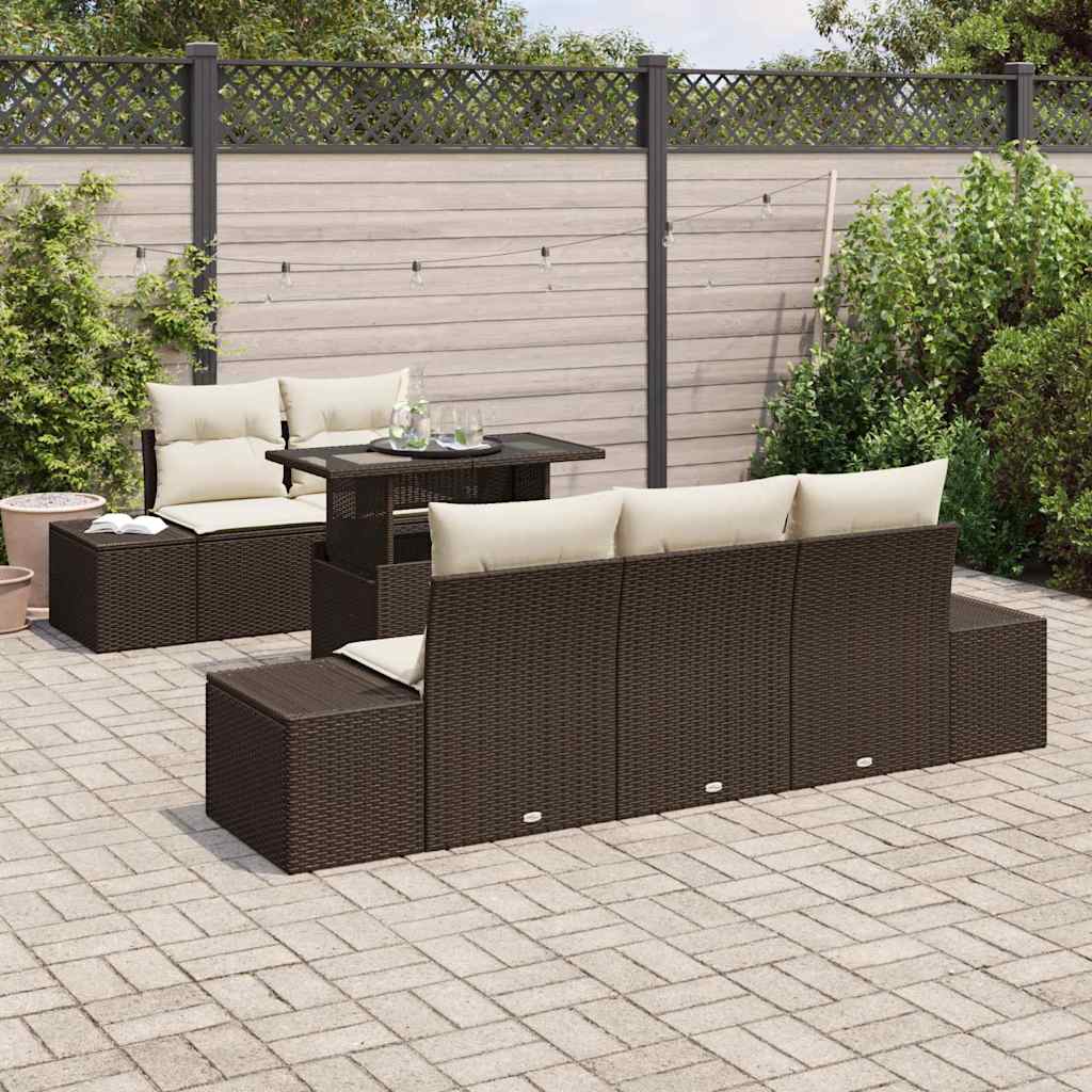 Set Divano da Giardino con cuscino 6 pcs Marrone e Crema | homemem39