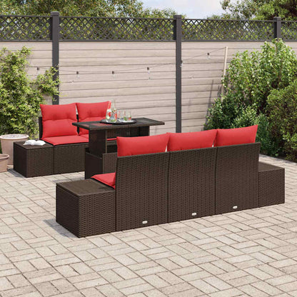 Set Divano da Giardino 6 pz 5-Numero di posti Marrone e Rosso | homemem39