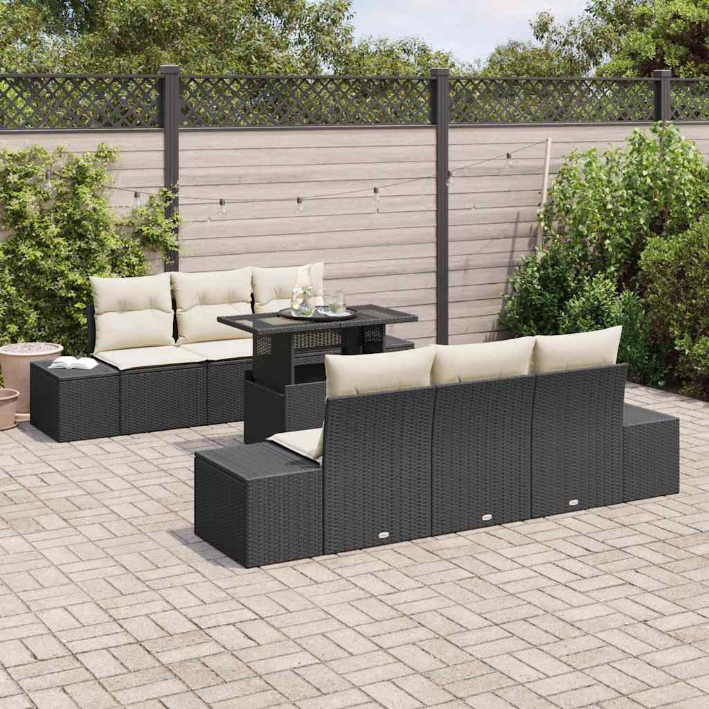 Set Divano da Giardino con cuscino 7 pcs Nero e Crema | homemem39