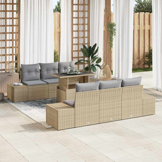 Set Divano da Giardino con cuscino 7 pcs Beige e Grigio Chiaro