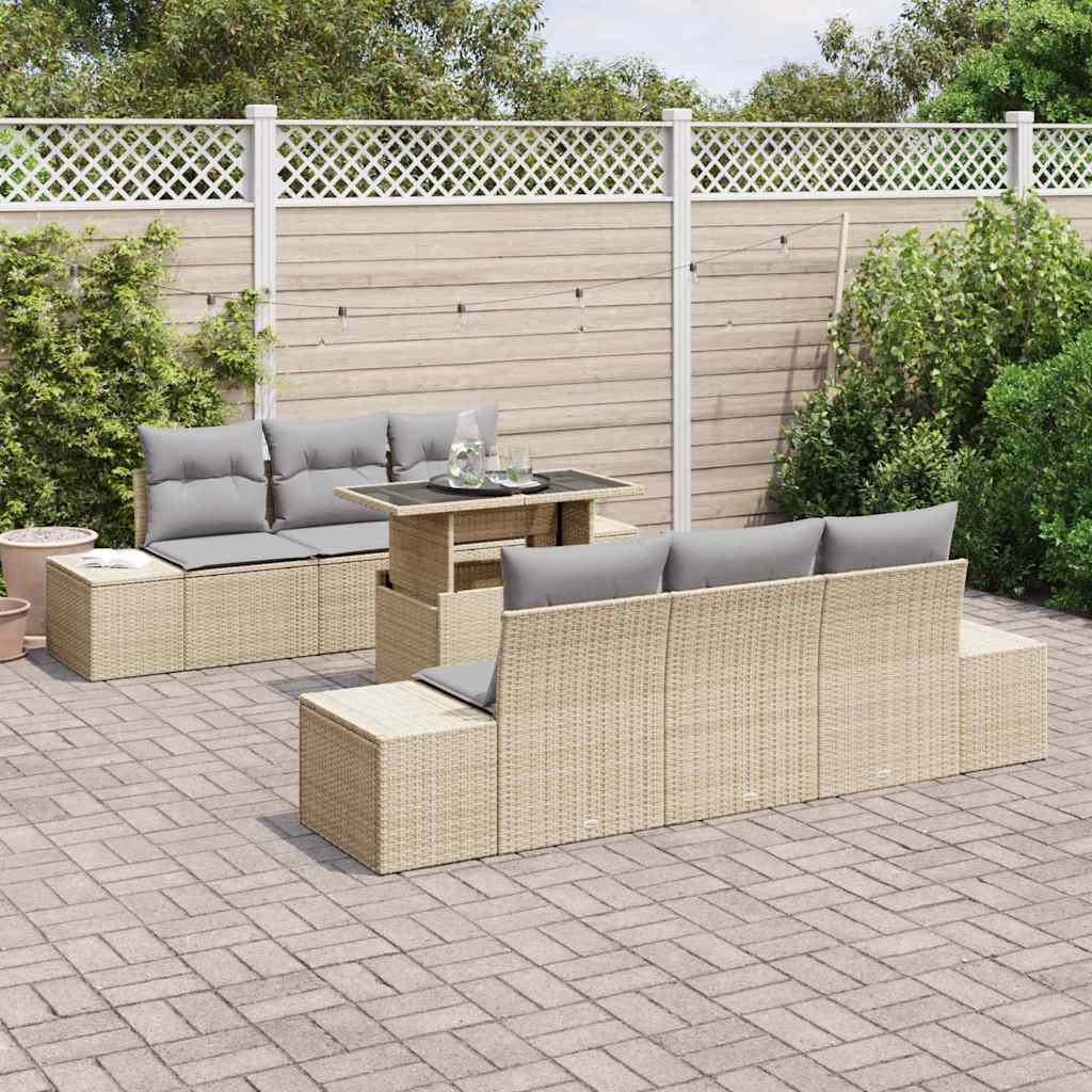 Set Divano da Giardino con cuscino 7 pcs Beige e Grigio Chiaro | homemem39