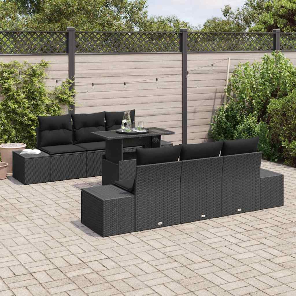 Set Divano da Giardino con cuscino 7 pcs Nero | homemem39
