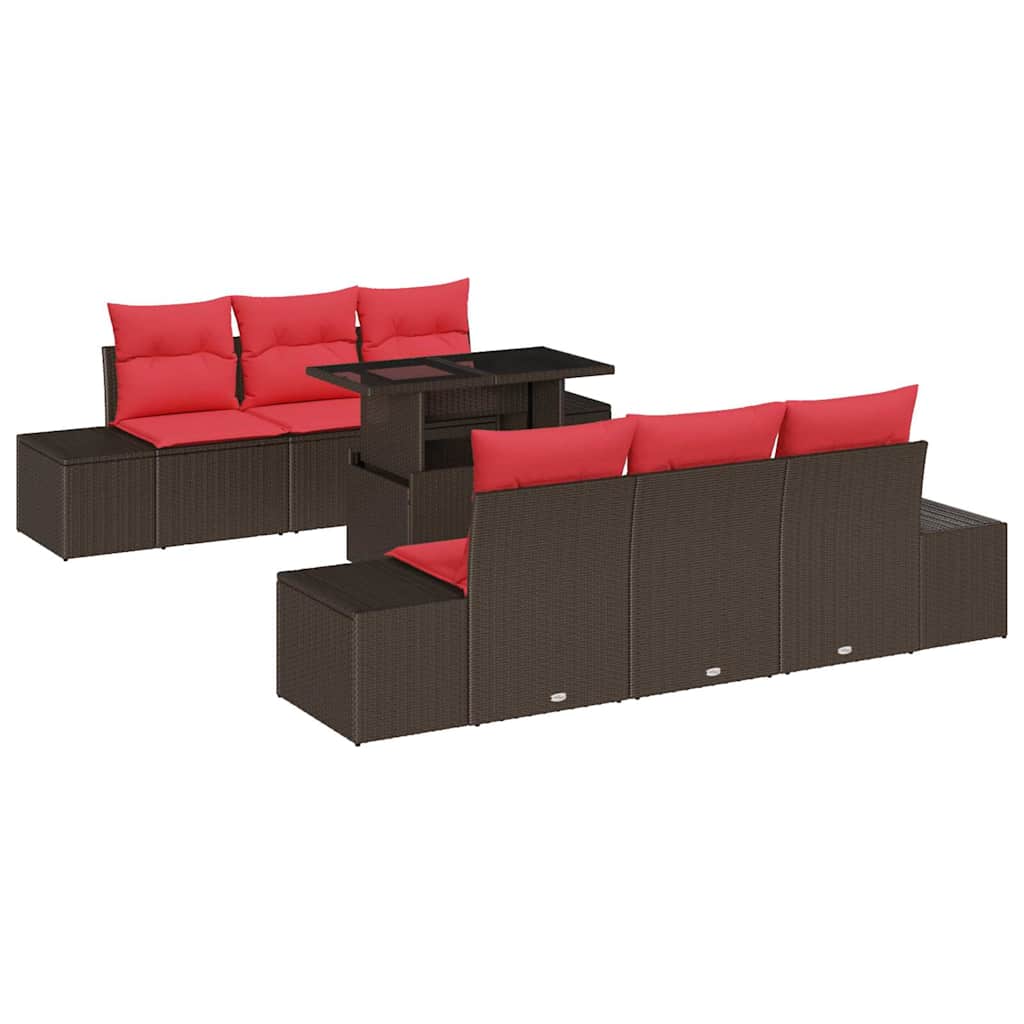 Set Divano da Giardino 7 pz 6-Numero di posti Marrone e Rosso | homemem39