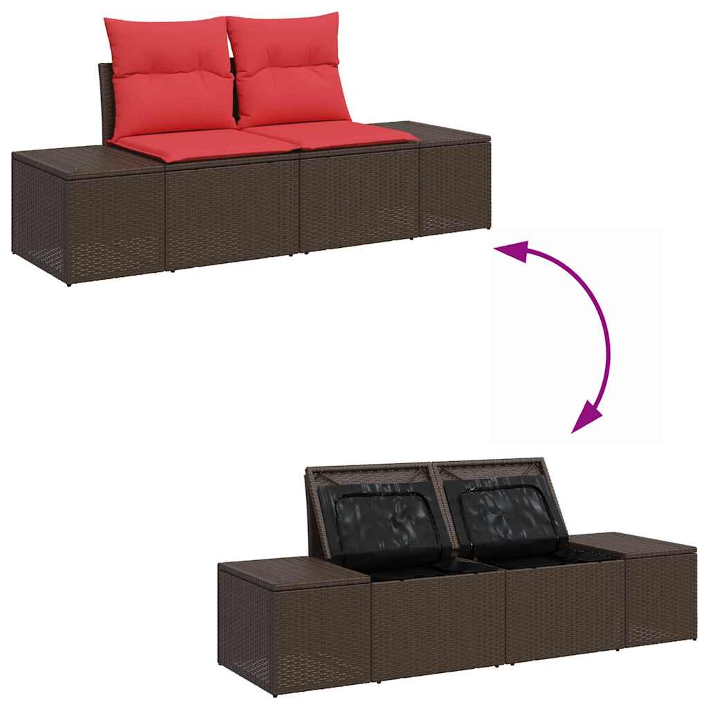 Set Divano da Giardino 7 pz 6-Numero di posti Marrone e Rosso | homemem39