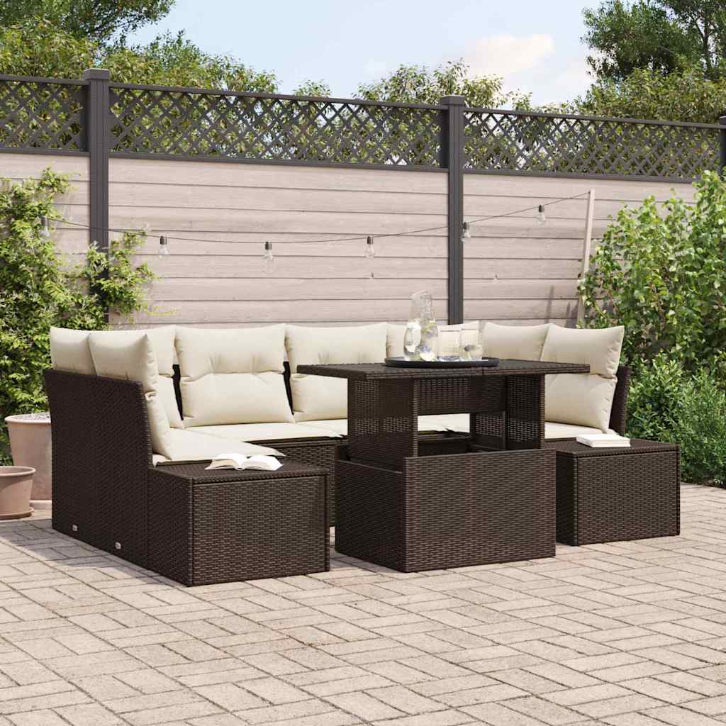 Set Divano da Giardino con cuscino 7 pcs Marrone e Crema | homemem39