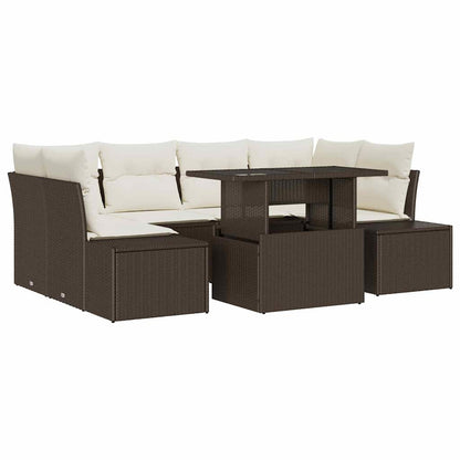 Set Divano da Giardino con cuscino 7 pcs Marrone e Crema | homemem39