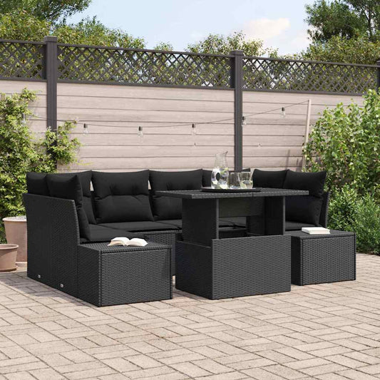 Set Divano da Giardino con cuscino 7 pcs Nero