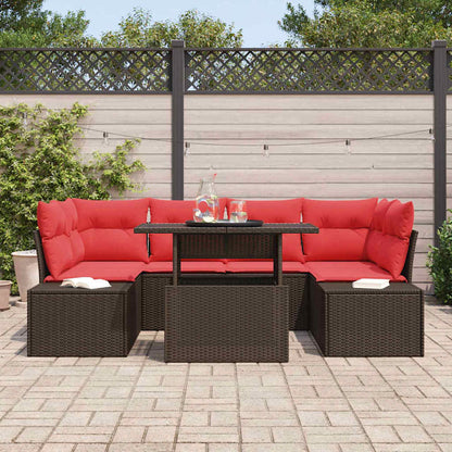 Set Divano da Giardino 7 pz 6-Numero di posti Marrone e Rosso | homemem39