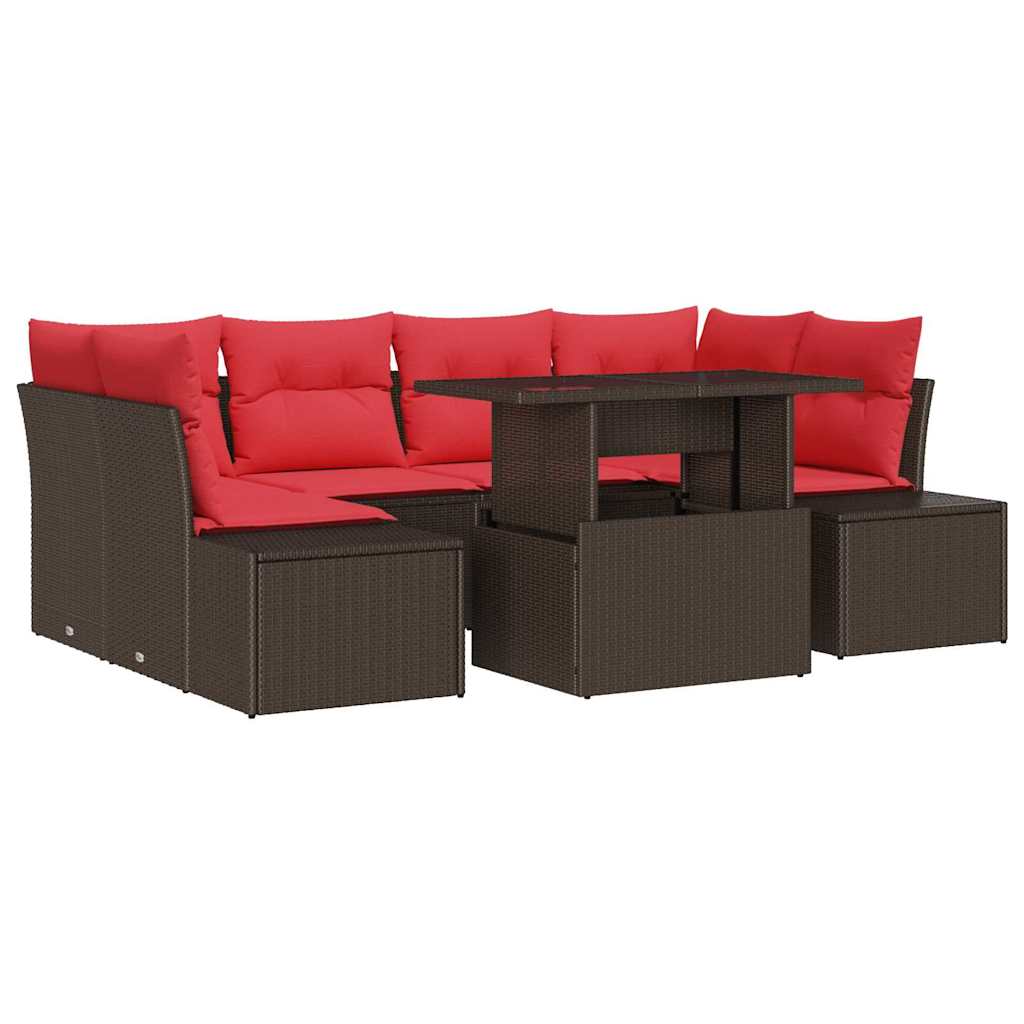Set Divano da Giardino 7 pz 6-Numero di posti Marrone e Rosso | homemem39
