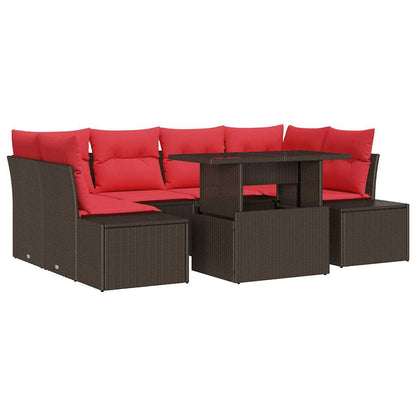 Set Divano da Giardino 7 pz 6-Numero di posti Marrone e Rosso | homemem39