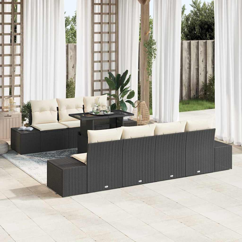 Set Divano da Giardino con cuscino 8 pcs Nero e Crema