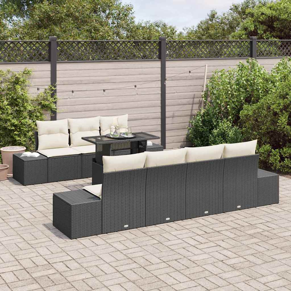 Set Divano da Giardino con cuscino 8 pcs Nero e Crema | homemem39