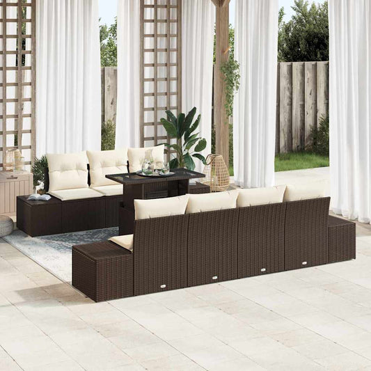 Set Divano da Giardino con cuscino 8 pcs Marrone e Crema