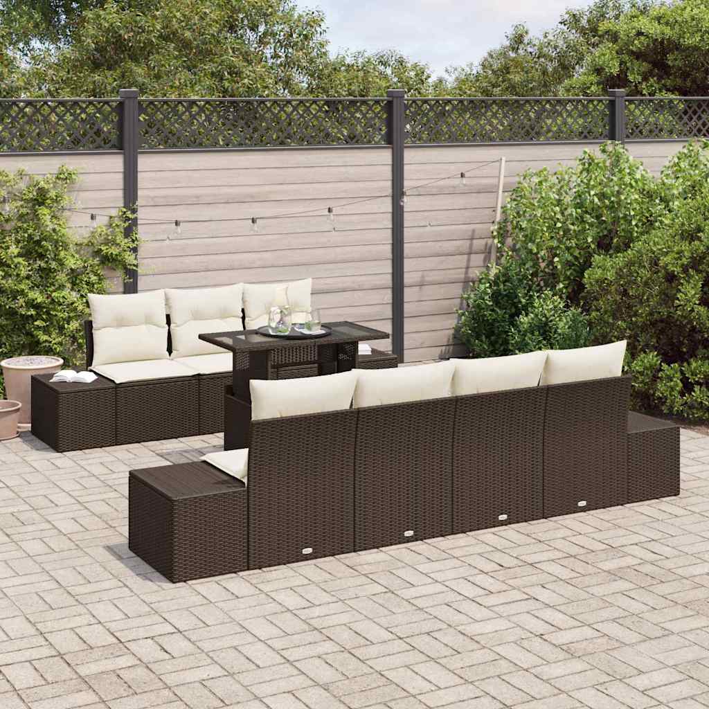 Set Divano da Giardino con cuscino 8 pcs Marrone e Crema | homemem39